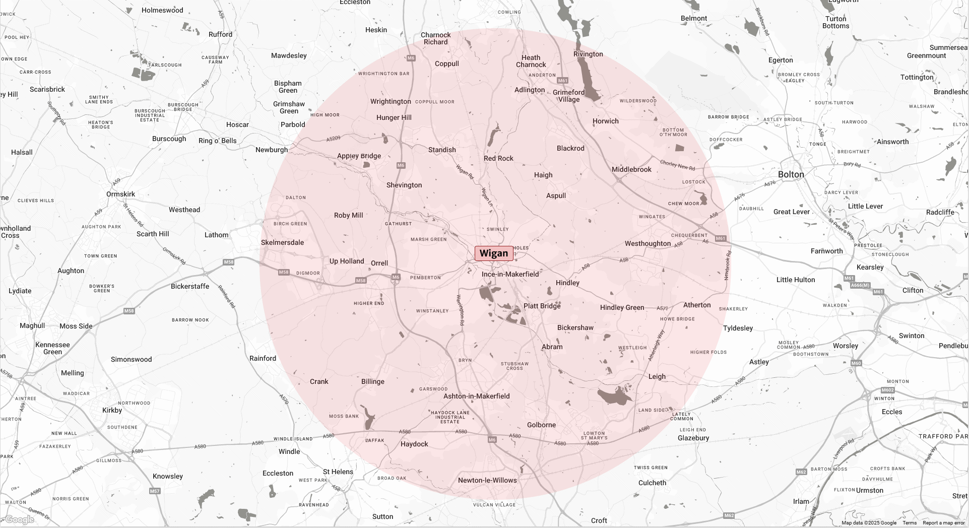 West Plumbing Wigan Service Area Map Lyv2